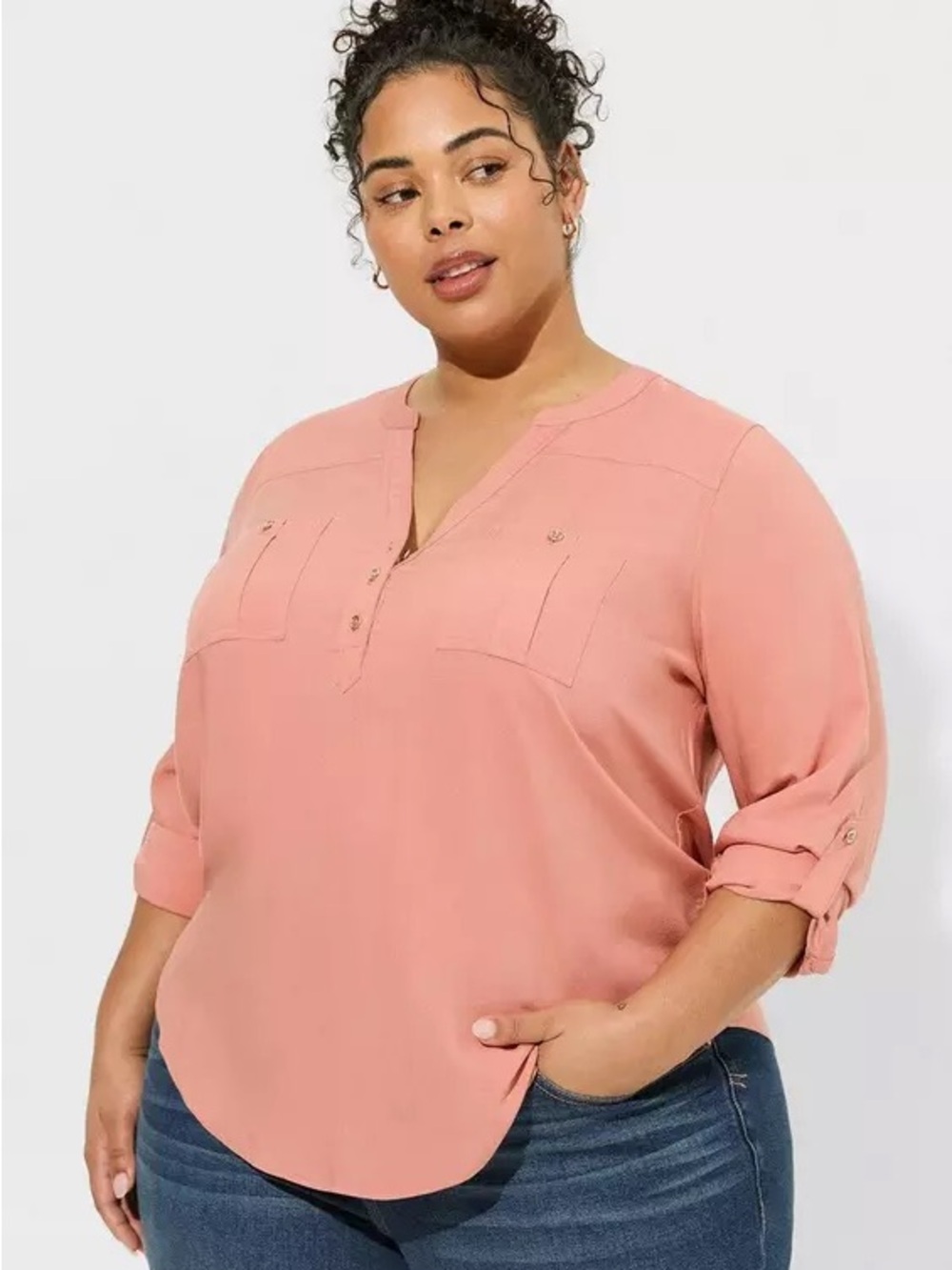Torrid Chic Harper Challis Long Sleeve Blouse Top Desert Sand Plus Size 3X